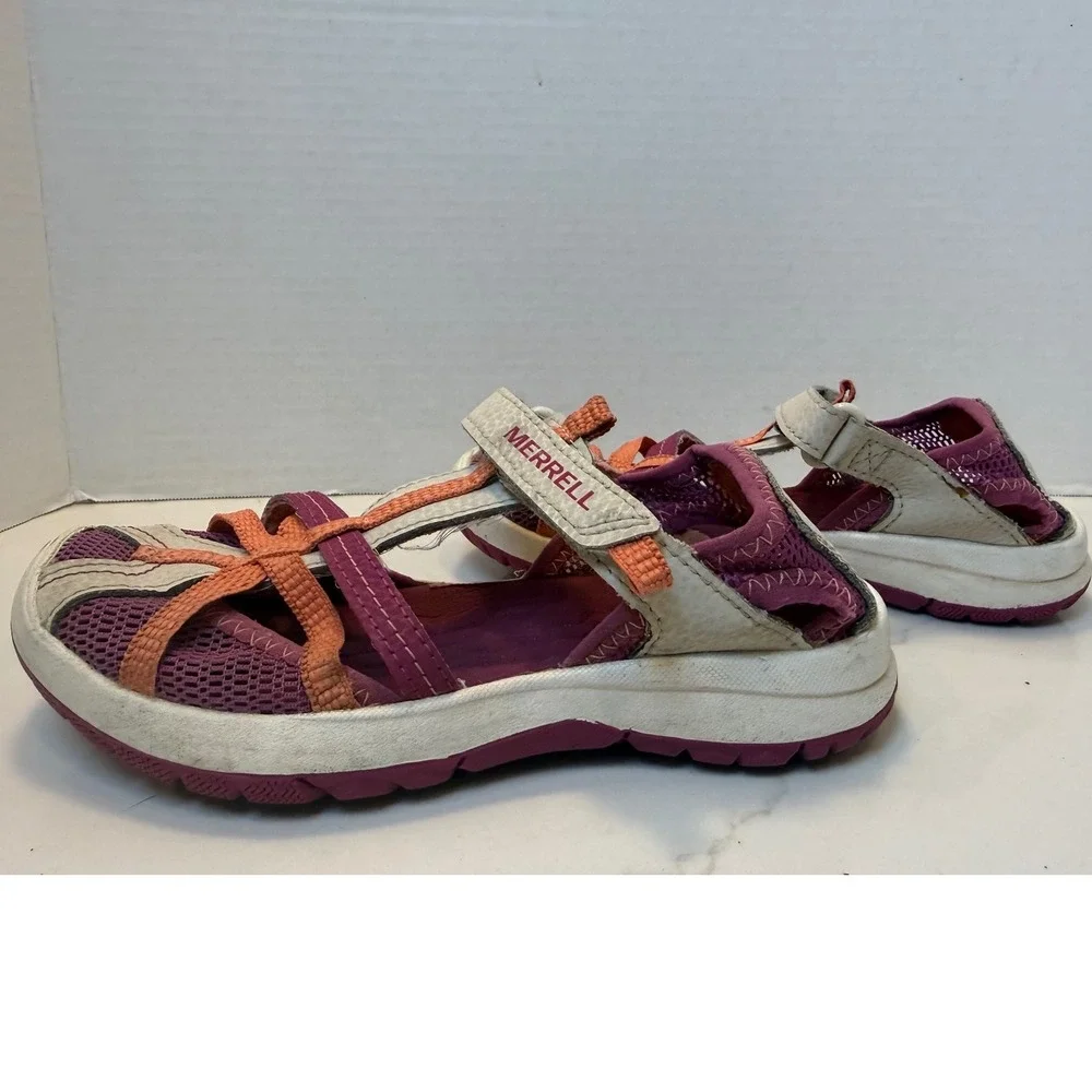 Merrell Hydro Kids Sandals Pink Orange White Leather Mesh Size 13M